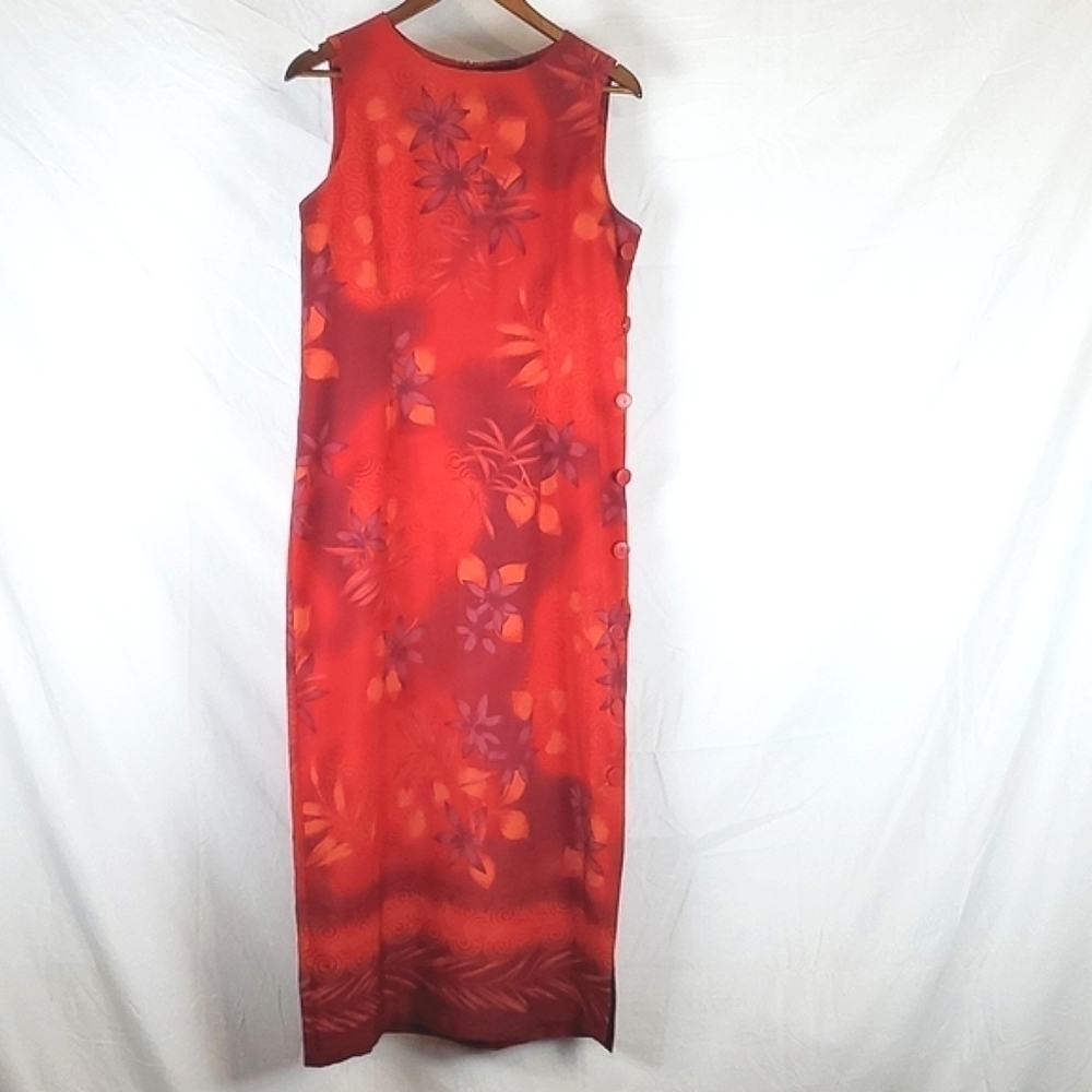 Vintage 90s Red Tropical Midi Dress